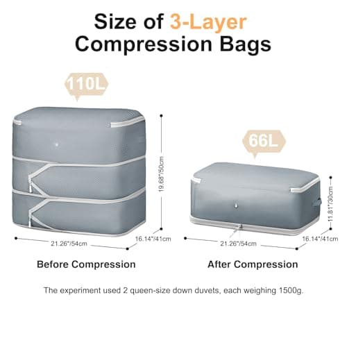 DIMJ 220L Self Compressing Storage Bags - Heavy Duty Air Valve Bedding Organiser, Compress Bedding from 110L to 66L Per Bag for Wardrobe, Travel & Moving | No Pump Space Saver, 2 Pack, Grey — view 3