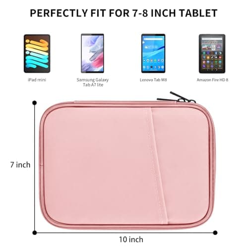HoYiXi Universal Sleeve Bag for 7-8 inch Tablet Fire HD 8/Fire HD 8 Plus Compatible iPad Mini (6th Gen) 8.3" 2021, iPad Mini 5/4/3/2/1, Tab A8, 7"-8" inch Android Tablet Sleeve Case -Pink — view 2