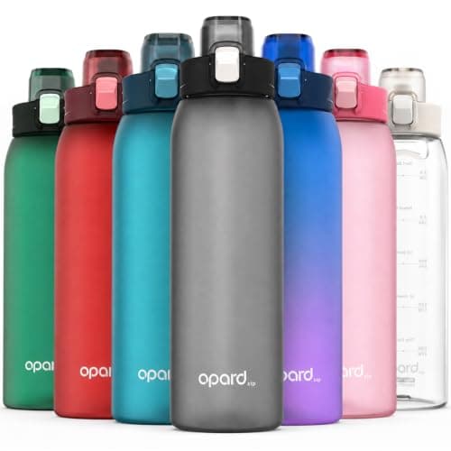 Opard Zip 1000ml Plastic Water Bottle Dishwasher Safe, Leakproof Flip-Top Lid, BPA Free Tritan, Wide Mouth Reusable Sports Water Bottle for Gym Hiking Commuting Outdoor Travel and School