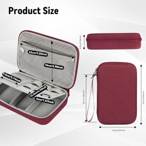 Hard Electronics Travel Organizer Case for MacBook Chargers & Storage Flash Hard Drives - Waterproof Shockproof 2-Layer Design Holds Power Bank Mouse and Cables (Wine Red) — view 4