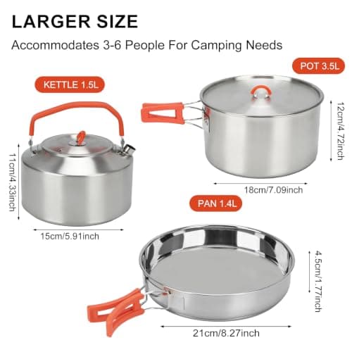 BSDLZCH 304 Stainless Steel Camping Cookware Set 3-6 People — view 2
