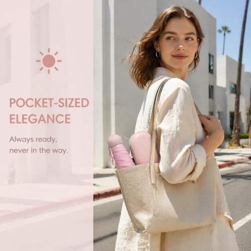 Cosiesnest 2 Pack Mini Folding Umbrellas with Capsule Cases, 6 Ribs Lightweight Compact Travel Umbrella for Handbag, Windproof UV Protection UPF 50+ Sun & Rain Umbrella for Women Men (Pink & White) — view 3
