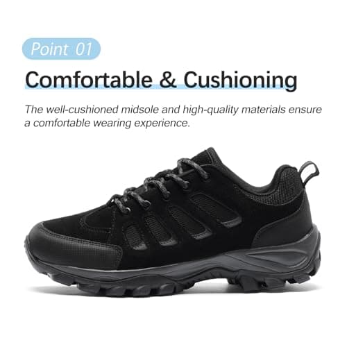 TRAILBLITZ Walking Shoes Mens Lightweight Non Slip Comfortable Hiking Boots Climbing Trekking Outdoor Camping Trainers Mesh Lining Casual Men's Lace-Ups (7 Man,Black) — view 2