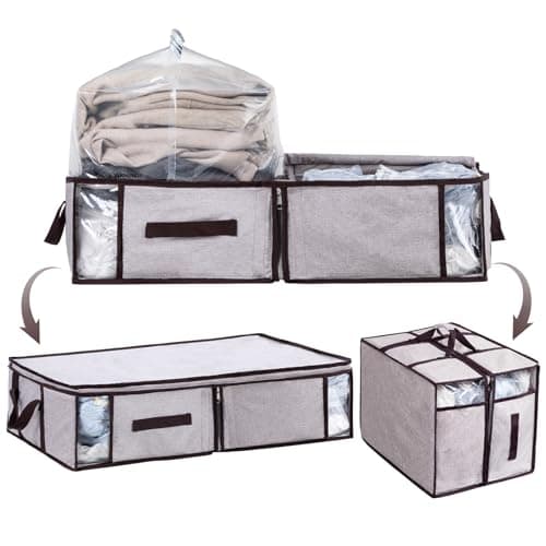 TAILI Vacuum Storage Bags with Box,70x50x18cm 2 in 1 Space Saver,Gray+Brown