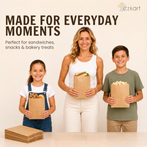 ezkart Pack of 200 - Versatile Brown Paper Bags for Groceries, Vegetables, Bread, & Fruits- Ideal as Sandwich, Cake, Paper Food Bags, Pick and mix bags Sweet Bags (200, 7x7 Inch) — view 2