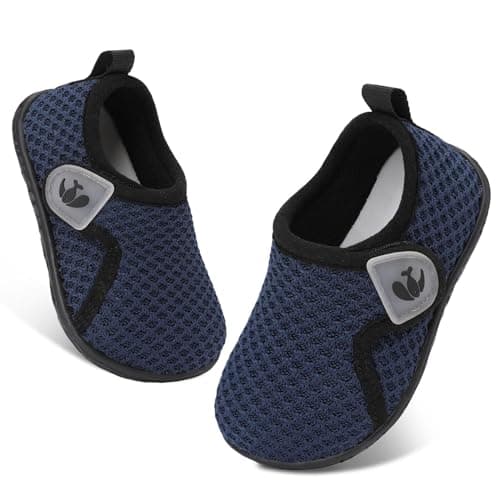JIASUQI Baby Shoes Boys Girls Breathable First Walking Infant Soft Sneakers Crib Lightweight Slip On Shoes(Dark Blue,12-18 Months)
