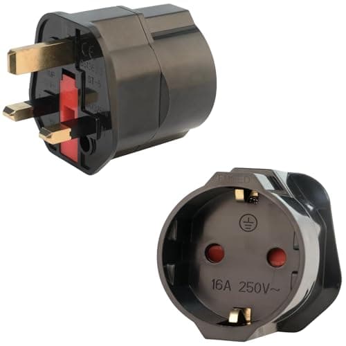 2 Pack EU to UK Plug Adapter, European to UK Plug Adaptor 2 Pin To 3 Pin Plug Adapter, European Adapter, Type C/E/F Europe Germany France Spain to British Type G, Black (Black)