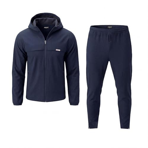 Spindle Men’s 2-Pack Premium Performance Tracksuit Twinset – Tech Bi-Stretch Athletic Hooded Jacket & Jogger Pants Sweatshirt Bundle, Breathable Cotton Poly Training Gym Sweatsuit Set (Navy) — view 6
