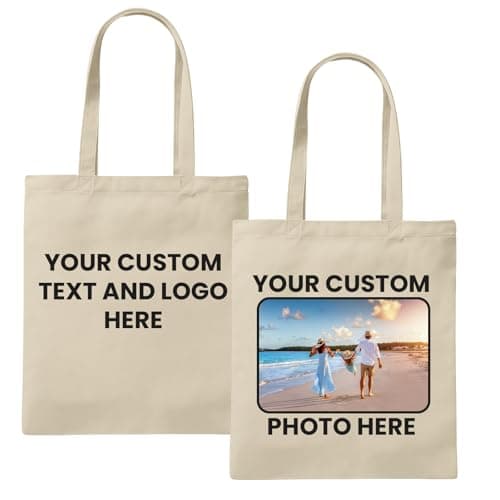 Belarte Personalized Tote Bag with Custom Text, Photo, or Logo | 100% Cotton Reusable Shopping, Gym & Beach Bag | Custom Gift for Women, Teachers, Birthdays & Mother’s Day (Natural)