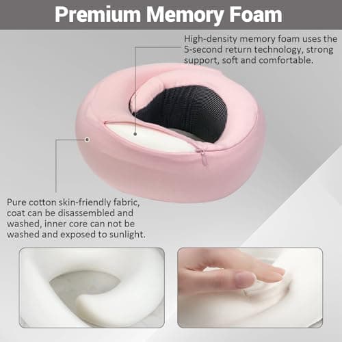 Outney Travel Pillow for Airplanes 2026 Veritable Chin Support Travel Neck Pillow 100% Pure Memory Foam Full Neck Surround Pillows for Traveling Flight Sleeping Portable Travel Essentials (Pink) — view 5