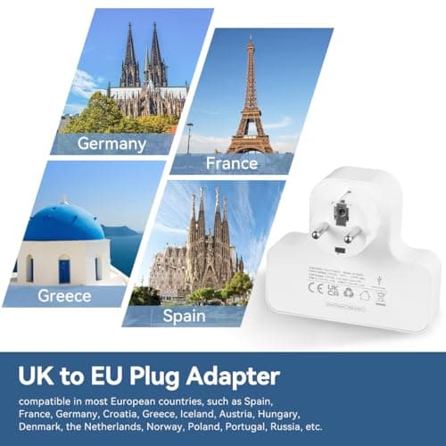 UK to European Plug Adapter with 4 USB,2 Way Grounded UK to EU Plug Adapter — view 3