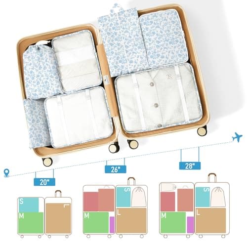 10pcs Packing Cubes for Suitcases, Travel Organiser Packing Bags for Clothes Shoes Toiletries Travel Luggage Organizers Storage Bags (blue flower) — view 6