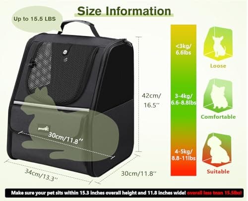 Pecute Cat Backpack Breathable, Cat Carrier Backpack Lightweight and Portable, Dog Backpack with Safety Rope, Carrier for Pets up to 6kg, Adjustable Pet Backpack for Travel, Hiking, Walking, Black — view 2