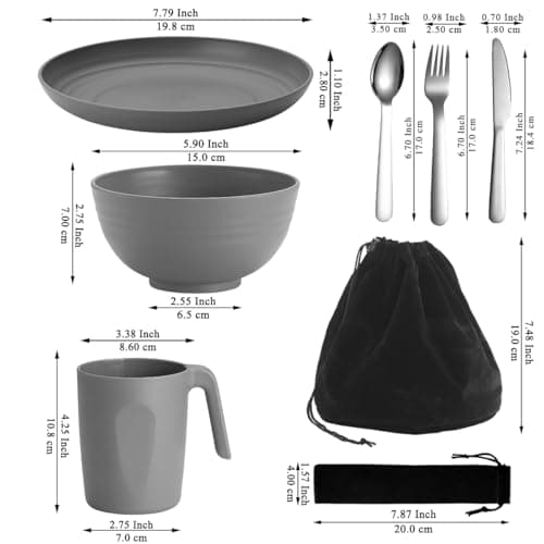 Camping Utensils, Reanea Camping Mess Kit for Travel, Camping, Picnic, Outdoor, Camping Gear Include Knife, Spoon, Fork Cutlery Set, Cup, Bowl, Plate, Camping Essentials for 1 — view 2