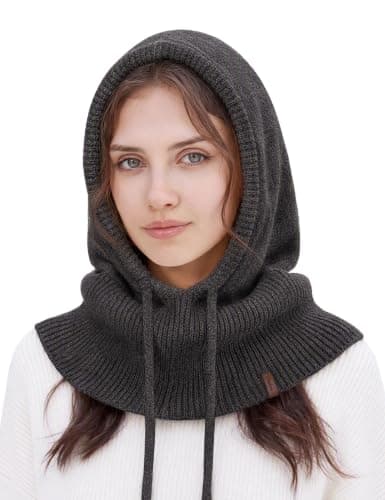 Vijamiy Knitted Hooded Scarf for Women & Men 2 in 1 Winter Balaclava Hat