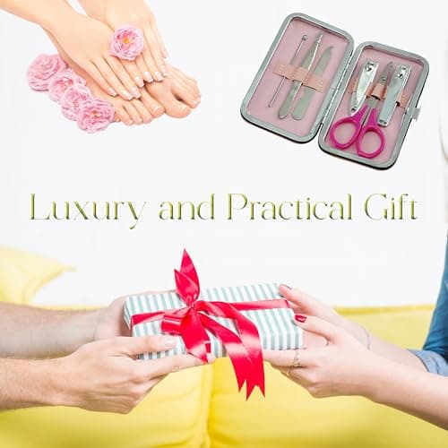 6Pcs Mini Manicure Case for Women, Pink Professional Manicure Set for Girls, Nail Care Set Nail Filer, Scissor, Tweezer, Cuticle Remover, Grooming Tools Kit Travel & Home — view 5