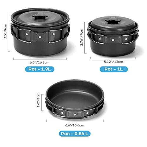 Odoland Camping Cookware Kit, Non-Stick Lightweight Pots Pan Set with Stainless Steel Cups Plates Forks Spoons for Camping, Outdoor Cooking and Picnic — view 3