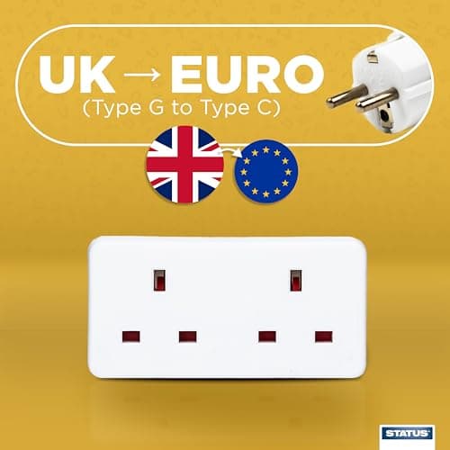 STATUS 2 Way UK to EU Travel Adapter, Twin Plug Converter for European Sockets, Compact White Adaptor for Holiday, Hotel or Business Use (SEURO2WAYAB112) — view 3