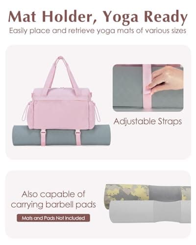 Small Gym Bag Womens with Yoga Mat Holder and Wet Compartment, Puffer Pink — view 5