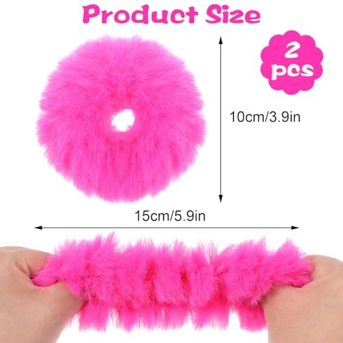 PEOVLVN 2 Pcs Hot Pink Scrunchies, Pom Pom Hair Ties Fuzzy Scrunchies — view 2