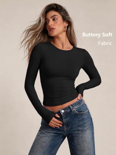 LILLUSORY Long Sleeve Tops Women Crew Neck Y2k T Shirts Black L — view 3
