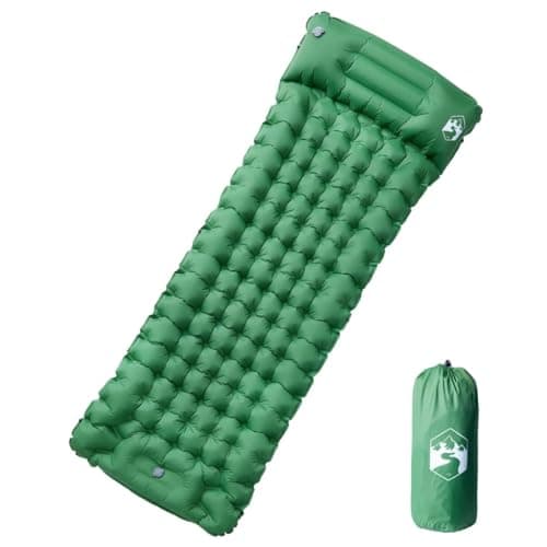 Kaloriko Self-Inflating Sleeping Mat Green with Cushion 200 x 75 x 10.5 cm 40D Nylon Camping Mat for Outdoor Trekking Hiking Travel Festival with Carry Bag and Repair Kit