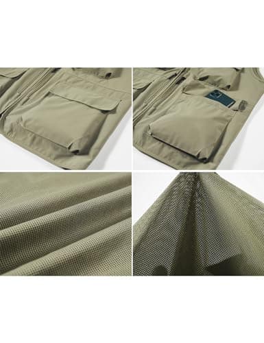 Sukany Men's Safari Utility Fishing Vest Work Travel Cargo Gilet Tool Military Tactical Shooting Waistcoat Outdoor Clothing Multi Pocket Jacket Fisherman Costume Khaki M — view 4