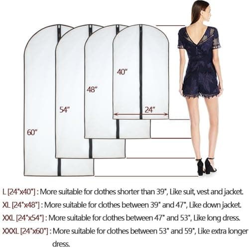 Clothes Covers Protector Bags Translucent Dustproof MothProof Anti-mite Breathable Zipper Dresses Bags Garment Bags Dress Suits Covers for hanging Clothes Wardrobe Storage Suit Carriers 6 PCS 60*100cm — view 3