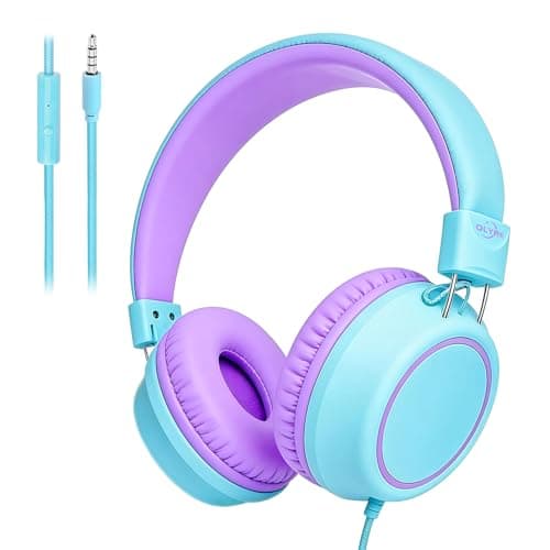 Olyre Foldable Kids Wired Headphones, Microphone Headset for Boys & Girls