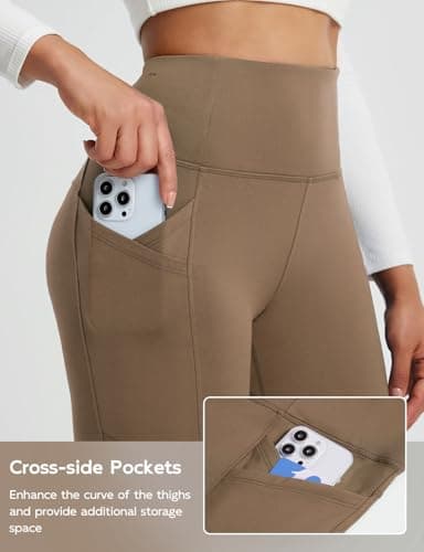 baleaf Women's Thermal Leggings Fleece Lined Winter Running Trousers High Waisted Warm Pants with Cross Pockets Tights for Hiking Brown L — view 4