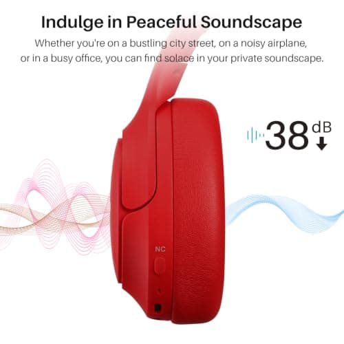 TOZO HT2 Hybrid Active Noise Cancelling Wireless Headphones, 60H Playtime Lossless Audio Over Ear Bluetooth Headphones, Hi-Res Audio Deep Bass Foldable Lightweight Headset for Workout Dark Red — view 3