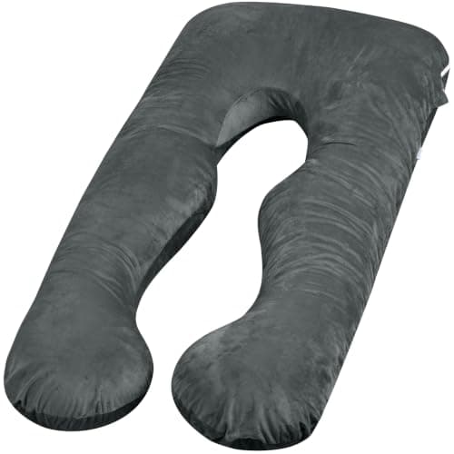 GRANDMA SHARK U-shaped Pregnancy Pillow, Full Body Maternity Pillow with Washable Velvet Cover for Back Hips Legs Support,Dark Grey