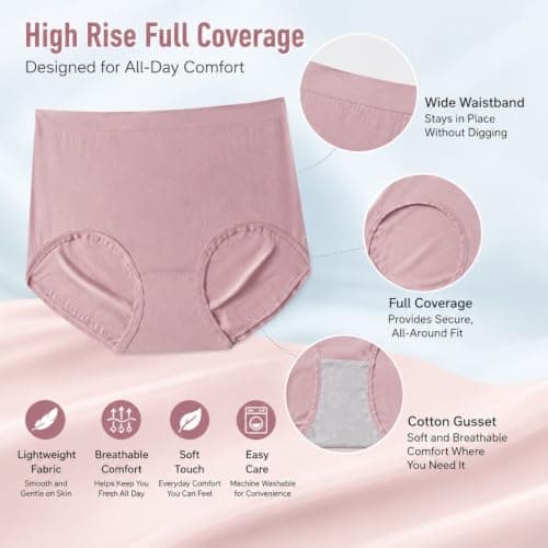 Women's 6 Pack High Rise Full Coverage Briefs Cotton Gusset Wide Waistband (6pcs-e,S) — view 4