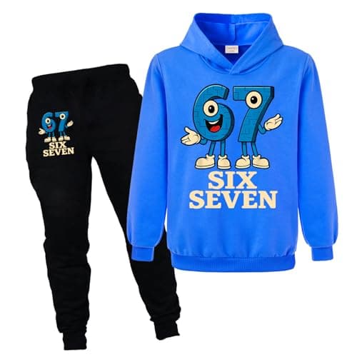 Yaokilyly 67 MEME Boys Girls Six Seven Jumper and Jogger 2Pcs Sets Tracksuits Kids Hoodie (Navy Blue,5 Years)