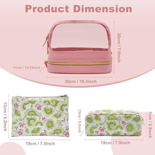 Sangula·Valley Makeup Bag 3 Pack, Double Layer Transparent Cosmetic Bag Organizer, Women's Toiletry Bag, Travel Essentials (Pink) — view 3