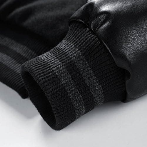 Men's Warm Two-Tone Bomber Jacket Winter College Jacket Football Old School Leather Sleeves Faux Leather Baseball Sports Jacket Sweat Jacket Varsity Vintage Streetwear Oversized Patchwork Coat, O — view 5