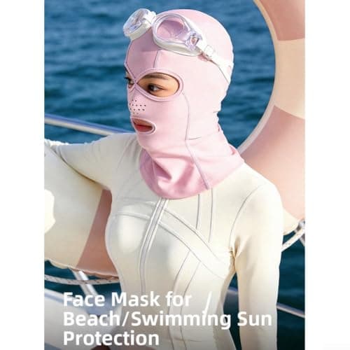 QuivyLivy Sunscreen Hood for Swimming, UPF50+ Diving Face Mask with Ergonomic Design, Seamless Water Sports Headgear for Men Women, Beach Surf Snorkel(pink) — view 3