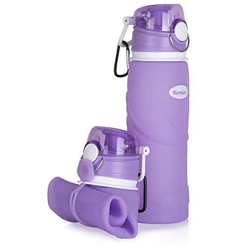 Kemier Collapsible Water Bottle - Drinks Bottle Silicone Foldable Water Bottle for Travel Gym Hiking BPA Free Portable Leakproof Sports Water Bottle with Carabiner 750ML 26OZ