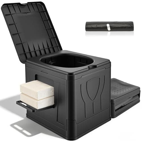 Folding Portable Camping Toilet with Paper Holder & Trash Bags, 150KG Load