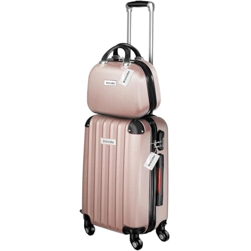 tectake® Hard Shell Suitcase Set, Incl. Extra Large, Large, Medium Suitcases & Beauty Case, Lightweight Suitcases with TSA Lock, ABS Shell, 360° Wheels, Telescopic Handle & Luggage Scale - Rose Gold — view 4