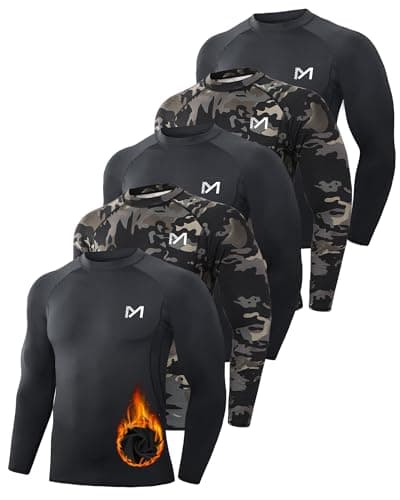 MEETWEE Men's Thermal Underwear Tops, Black Camo Long Sleeve Compression Shirt, Regular Fit, XL
