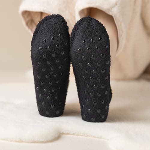 4 Pack slipper socks, fluffy socks for Women Men, Warm Non Slip Grip slipper socks women Bed Socks for Winter, Thermal fluffy socks womens with Grippers for Causal Home Sleeping (Fit UK 3-5) — view 3