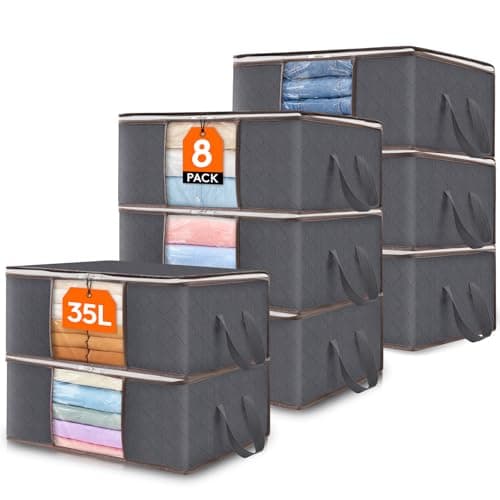 Lifewit 35L Clothes Storage Bags with Clear Window, Foldable Underbed Clothes Covers, Organisers for Clothing, Bedding, Sweaters Protection, 8 Pack, Grey