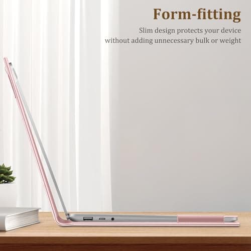 FINTIE Sleeve Case for 13.5 Inch Microsoft Surface Laptop 5/4/3/2 (Model: 1951/1868/1958/1950/1867/1769), Premium PU Leather Protective Folio Book Cover with Large Pocket, Rose Gold — view 6