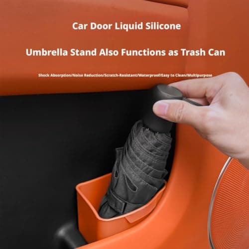 Car Interior Storage Box – Car Door Organizer with Umbrella Holder & Trash Can, Black Silicone Side Pocket for Vehicle, Multi-Functional Door Storage, Easy Clean (Orange Left) — view 5