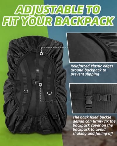 humpun Waterproof Backpack Cover, Black Reflective Rain Cover with 2 Buckles, High Visibility Protector, Outdoor Hiking Gear & Father Day Gift — view 6