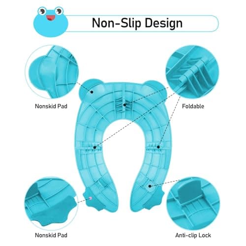 Pejoye Folding Potty Training Seat for Kids, Foldable Potty Toilet Training Seat, Portable Travel Toddler Toilet Seat with 6 Anti Slip Silicone Pads and 1 Carry Bag, Blue Frog — view 2