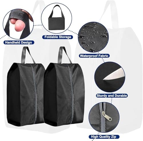 CJWLKJ 6Pcs Multi-Size Travel Shoe Bags Portable Travel Gifts Shoe Organizer with Zipper Closure, Waterproof Nylon Shoe Storage Organizer with Handle Travel Bags for Men and Women, Black — view 3