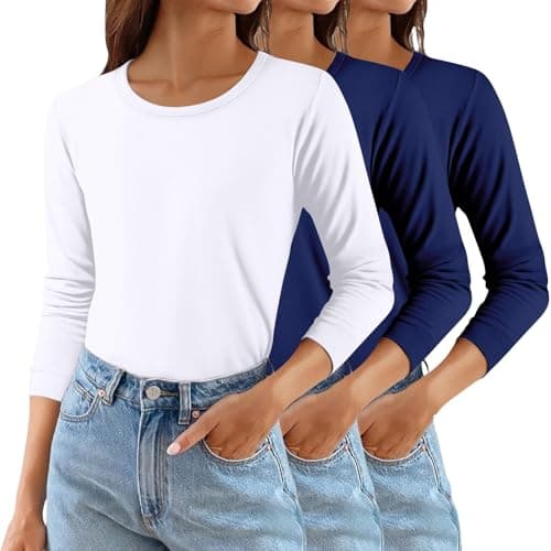 3 Pack Long Sleeve Tops Women Thermal Base Layers thermal tops womens underwear Slim Fit Warm Crew Neck Jumper Lightweight & Easy Care Shirts Ladies Soft Stretch fitted Pullover Top for Winter Spring