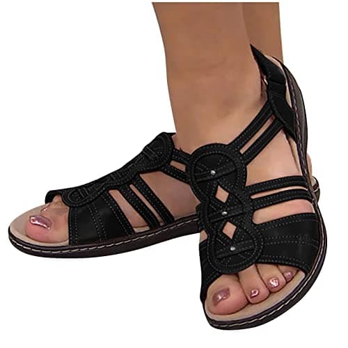 VPQILH Women Wedge Sandals, Orthopedic Open Toe Sliders Ladies Faux Leather Sandals Summer Buckle Ankle Strap Shoes Breathable Lightweight Sandal — view 3
